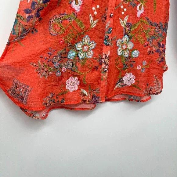 Vincente Tunic Top Shirt Blouse Size Small Embroidered Sheer Button Up Boho - Picture 6 of 16